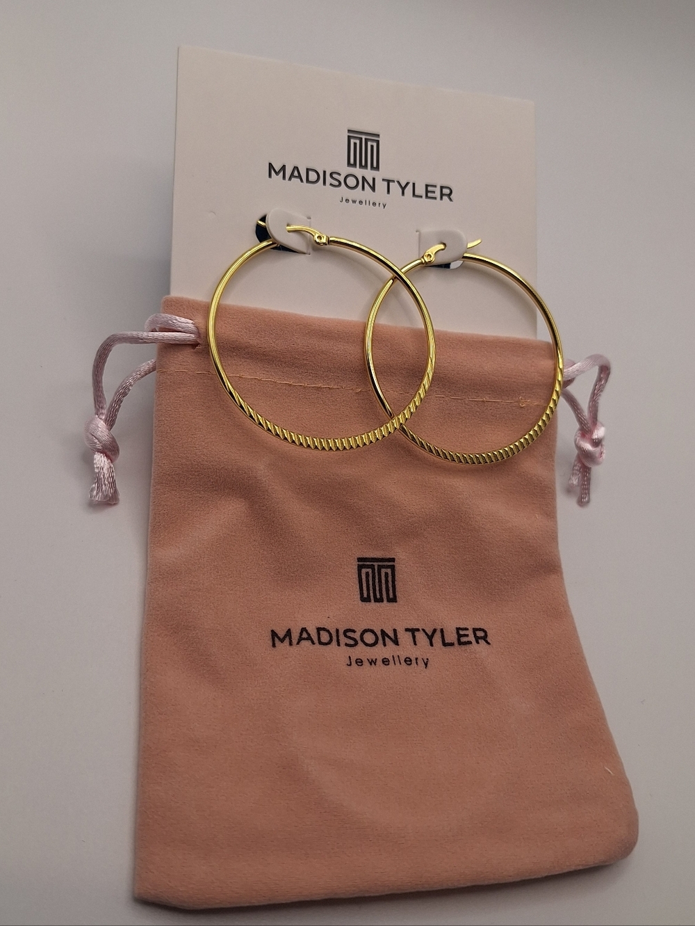 Madison Tyler Gold Hoop Earrings Textured Minimalist Hoops NWT Pouch Included